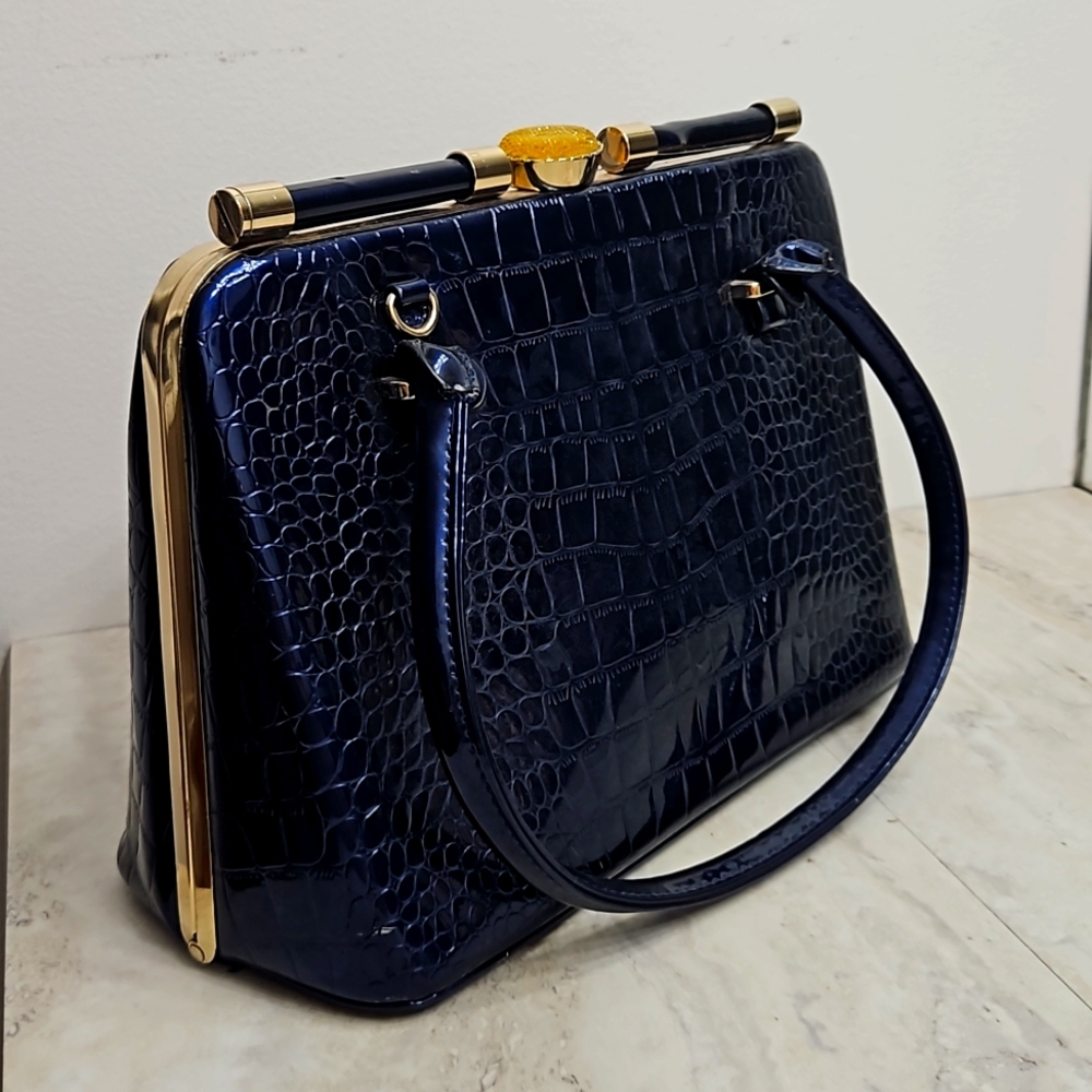 Blue purse with jeweled top
